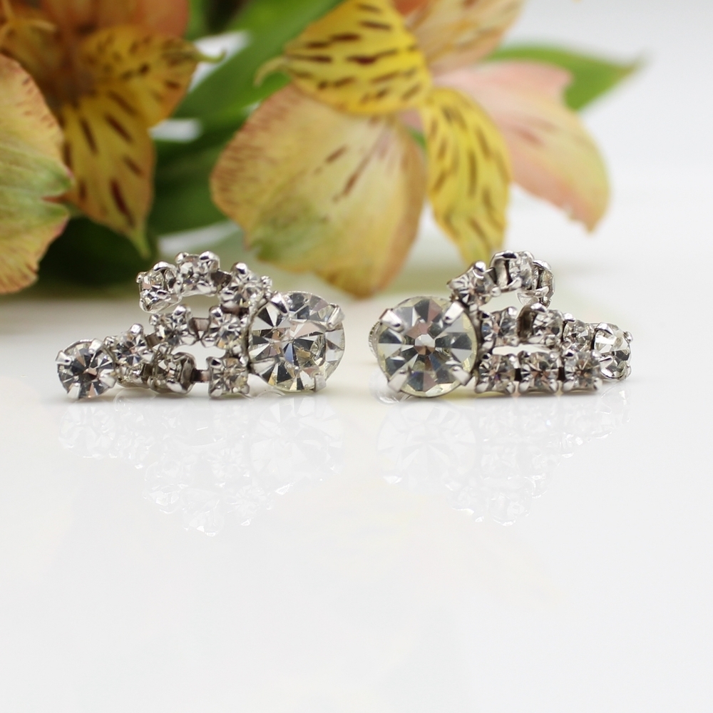 Vintage rhinestone dangle earrings - Picture 2 of 6